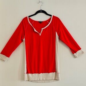 Express Red and Cream Long Sleeve Block Top Size L